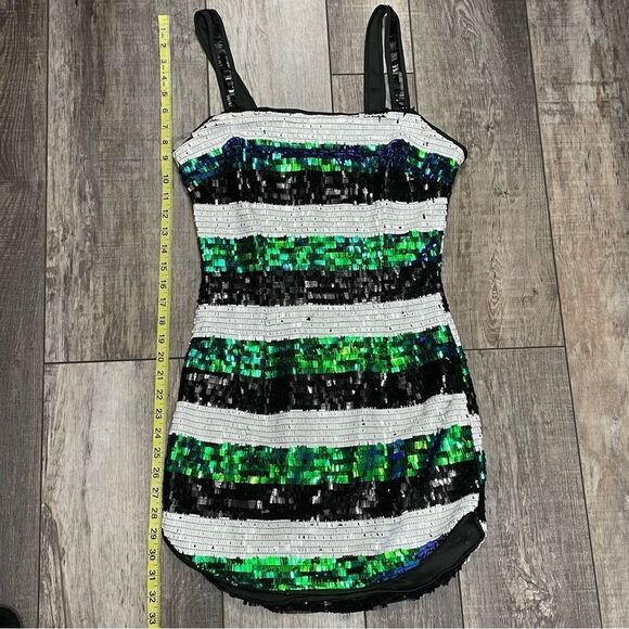 NWT Fashion Nova Stardust Sequin Mini Dress White Blue Green Black Size Medium - Picture 15 of 16